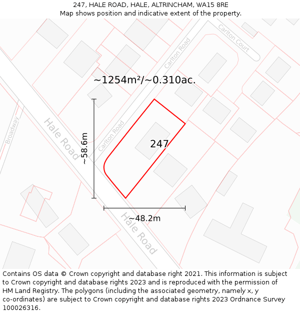 247, HALE ROAD, HALE, ALTRINCHAM, WA15 8RE: Plot and title map