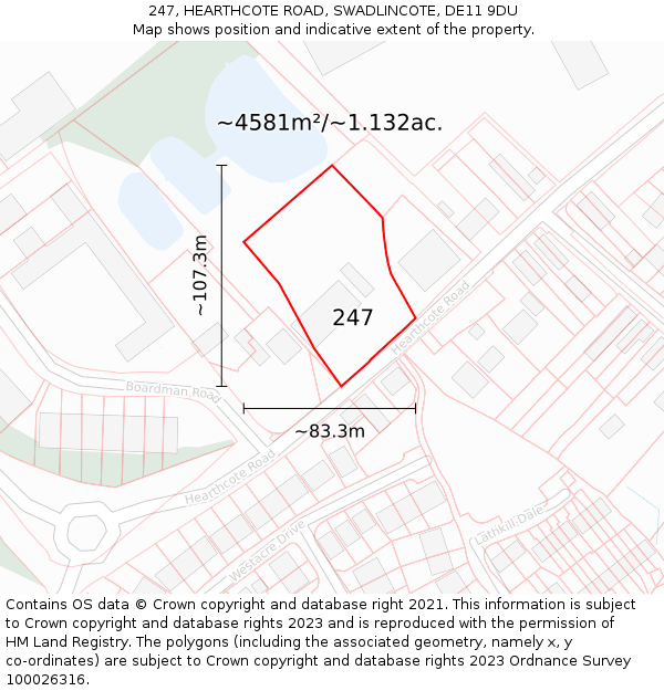 247, HEARTHCOTE ROAD, SWADLINCOTE, DE11 9DU: Plot and title map