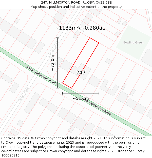 247, HILLMORTON ROAD, RUGBY, CV22 5BE: Plot and title map