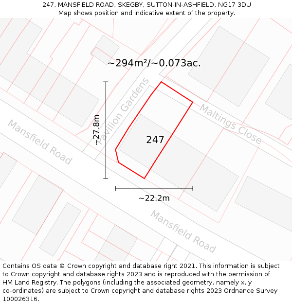 247, MANSFIELD ROAD, SKEGBY, SUTTON-IN-ASHFIELD, NG17 3DU: Plot and title map