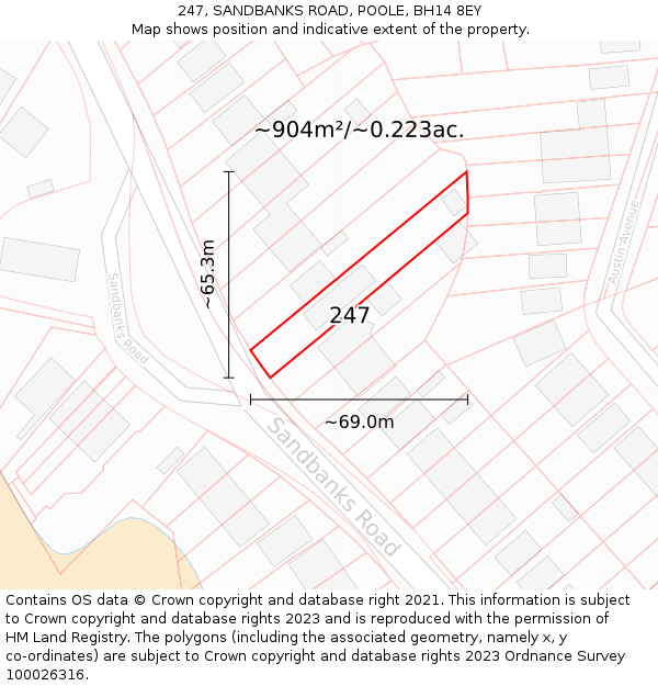 247, SANDBANKS ROAD, POOLE, BH14 8EY: Plot and title map