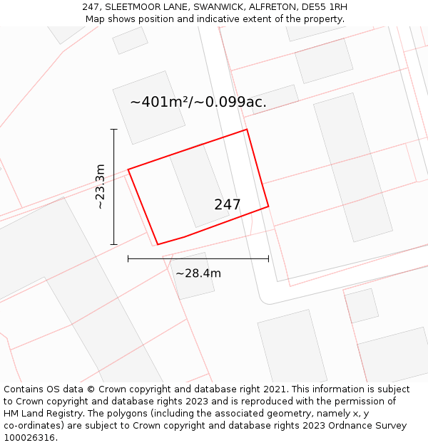 247, SLEETMOOR LANE, SWANWICK, ALFRETON, DE55 1RH: Plot and title map