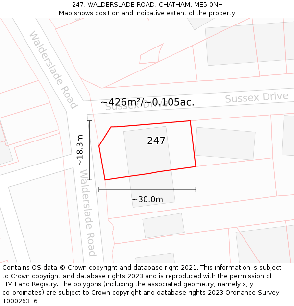 247, WALDERSLADE ROAD, CHATHAM, ME5 0NH: Plot and title map