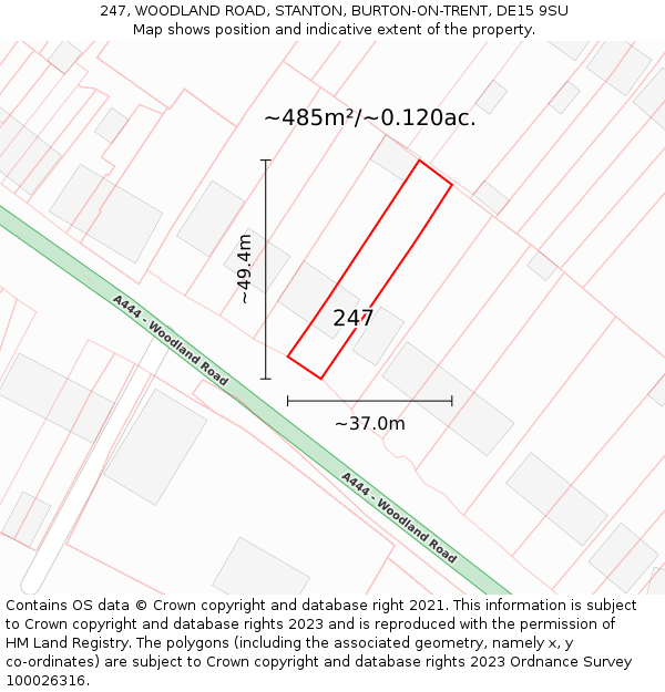 247, WOODLAND ROAD, STANTON, BURTON-ON-TRENT, DE15 9SU: Plot and title map