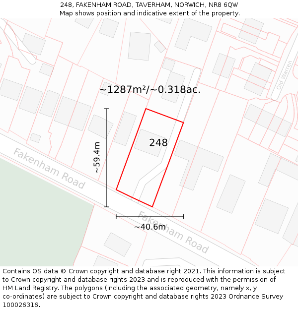 248, FAKENHAM ROAD, TAVERHAM, NORWICH, NR8 6QW: Plot and title map