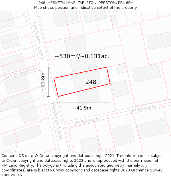 248, HESKETH LANE, TARLETON, PRESTON, PR4 6RH: Plot and title map