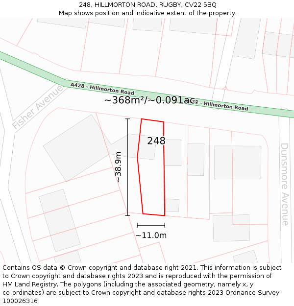 248, HILLMORTON ROAD, RUGBY, CV22 5BQ: Plot and title map