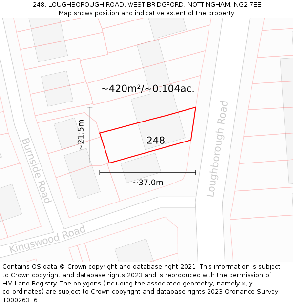 248, LOUGHBOROUGH ROAD, WEST BRIDGFORD, NOTTINGHAM, NG2 7EE: Plot and title map