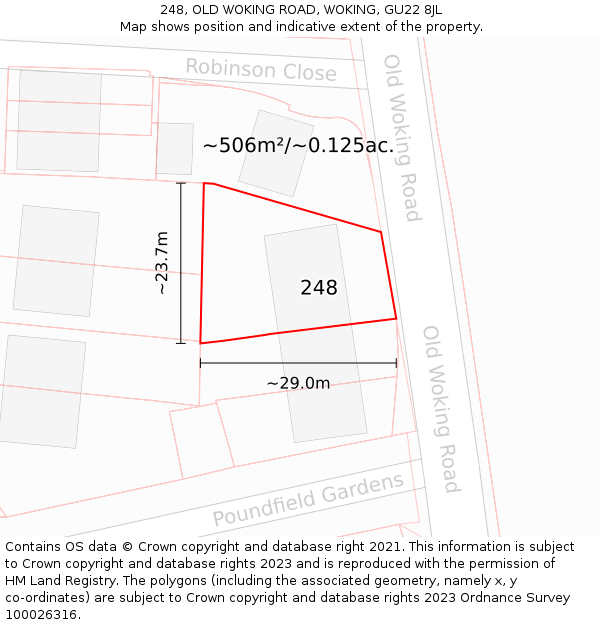 248, OLD WOKING ROAD, WOKING, GU22 8JL: Plot and title map