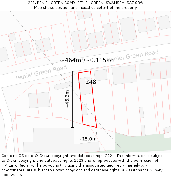 248, PENIEL GREEN ROAD, PENIEL GREEN, SWANSEA, SA7 9BW: Plot and title map