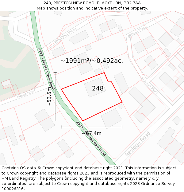 248, PRESTON NEW ROAD, BLACKBURN, BB2 7AA: Plot and title map