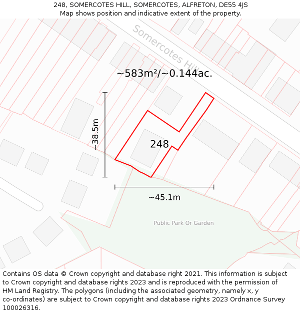 248, SOMERCOTES HILL, SOMERCOTES, ALFRETON, DE55 4JS: Plot and title map