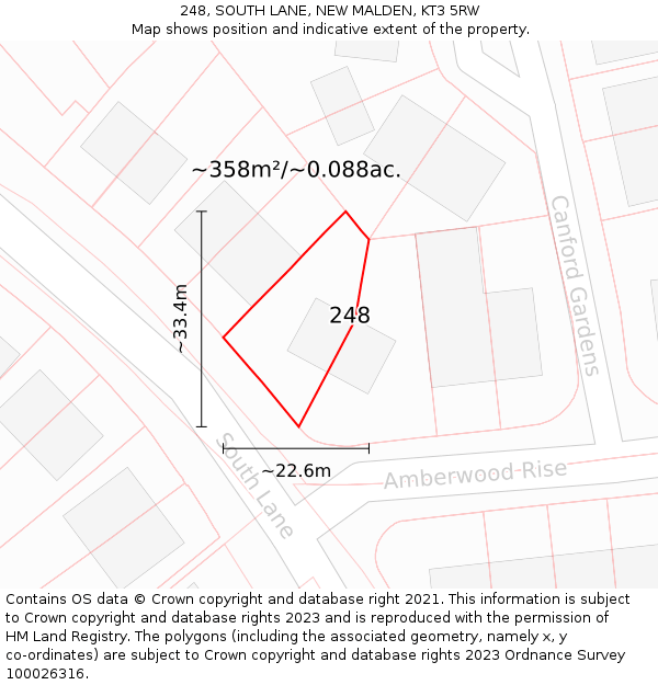 248, SOUTH LANE, NEW MALDEN, KT3 5RW: Plot and title map