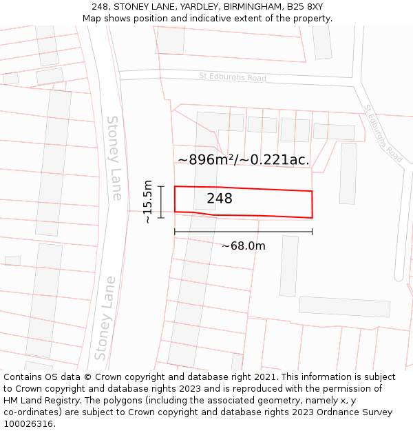 248, STONEY LANE, YARDLEY, BIRMINGHAM, B25 8XY: Plot and title map