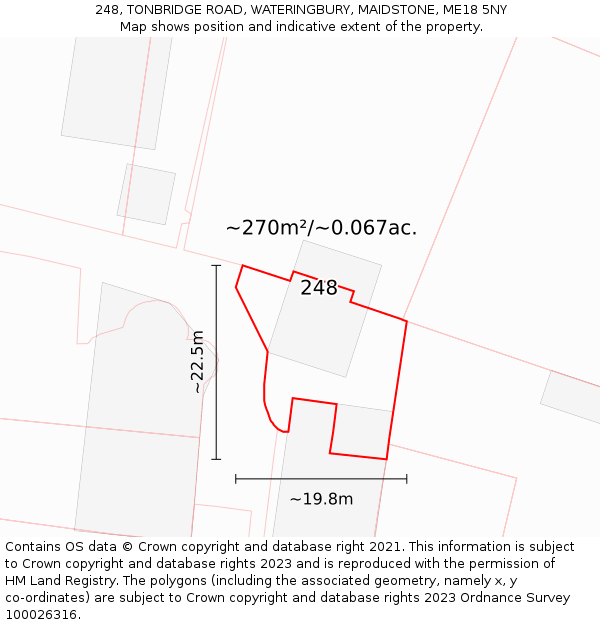 248, TONBRIDGE ROAD, WATERINGBURY, MAIDSTONE, ME18 5NY: Plot and title map