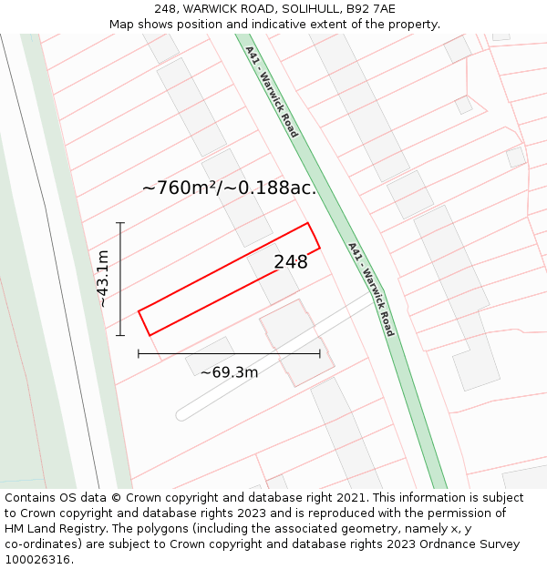 248, WARWICK ROAD, SOLIHULL, B92 7AE: Plot and title map