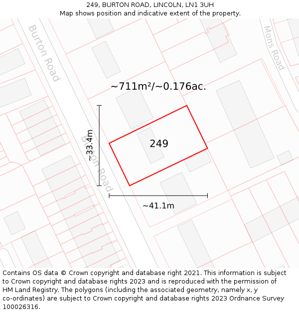 249, BURTON ROAD, LINCOLN, LN1 3UH: Plot and title map