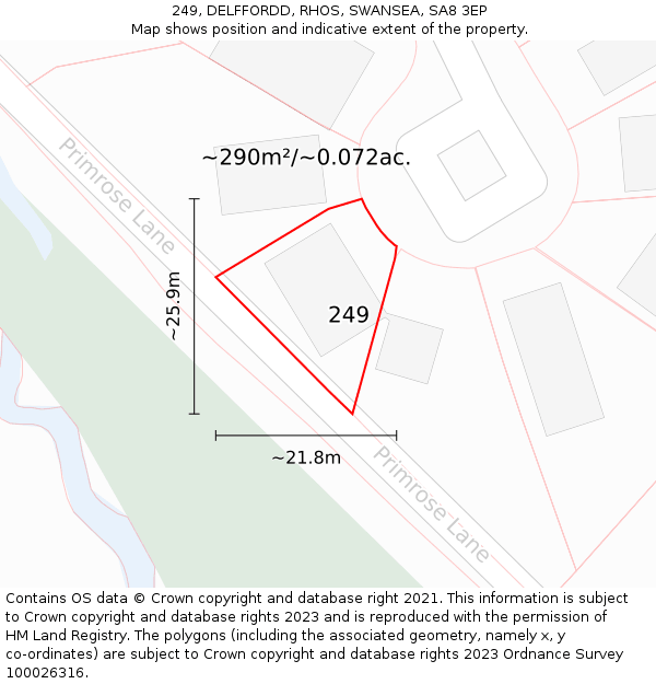 249, DELFFORDD, RHOS, SWANSEA, SA8 3EP: Plot and title map