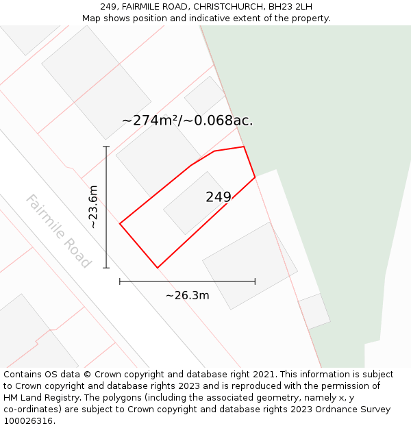 249, FAIRMILE ROAD, CHRISTCHURCH, BH23 2LH: Plot and title map