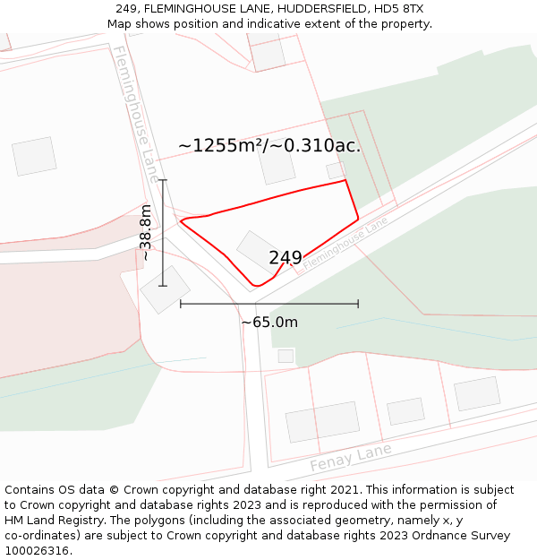 249, FLEMINGHOUSE LANE, HUDDERSFIELD, HD5 8TX: Plot and title map