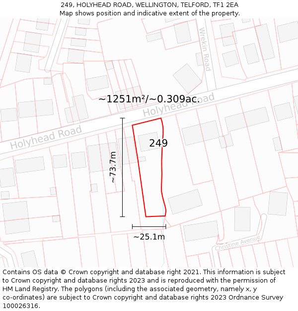 249, HOLYHEAD ROAD, WELLINGTON, TELFORD, TF1 2EA: Plot and title map