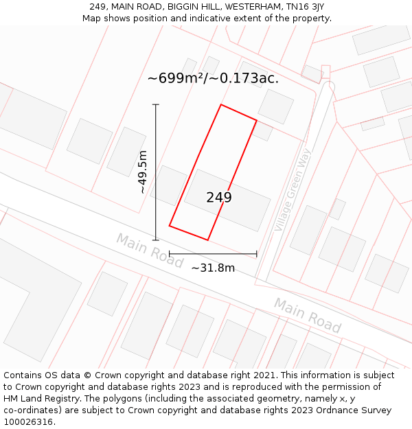 249, MAIN ROAD, BIGGIN HILL, WESTERHAM, TN16 3JY: Plot and title map