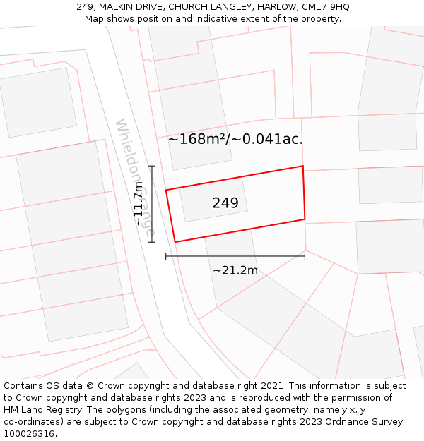 249, MALKIN DRIVE, CHURCH LANGLEY, HARLOW, CM17 9HQ: Plot and title map