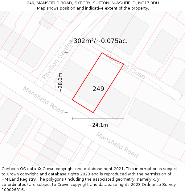 249, MANSFIELD ROAD, SKEGBY, SUTTON-IN-ASHFIELD, NG17 3DU: Plot and title map