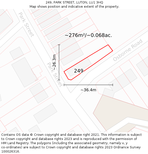 249, PARK STREET, LUTON, LU1 3HQ: Plot and title map