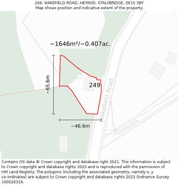 249, WAKEFIELD ROAD, HEYROD, STALYBRIDGE, SK15 3BY: Plot and title map