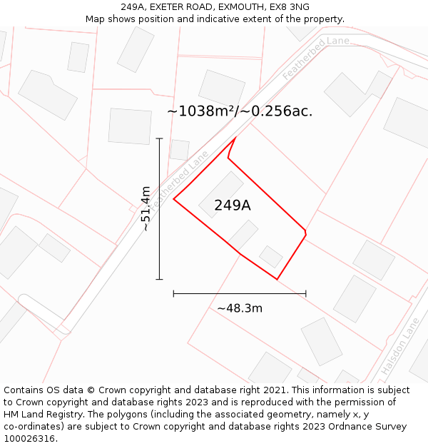 249A, EXETER ROAD, EXMOUTH, EX8 3NG: Plot and title map