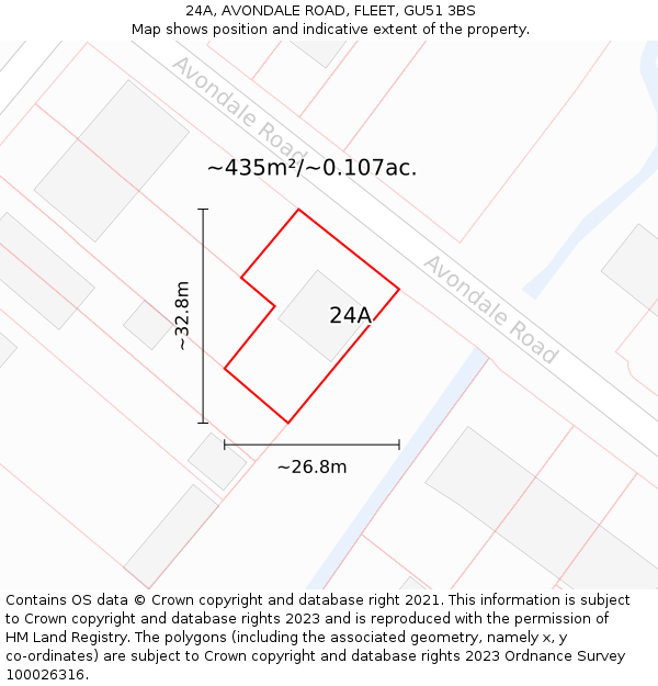 24A, AVONDALE ROAD, FLEET, GU51 3BS: Plot and title map