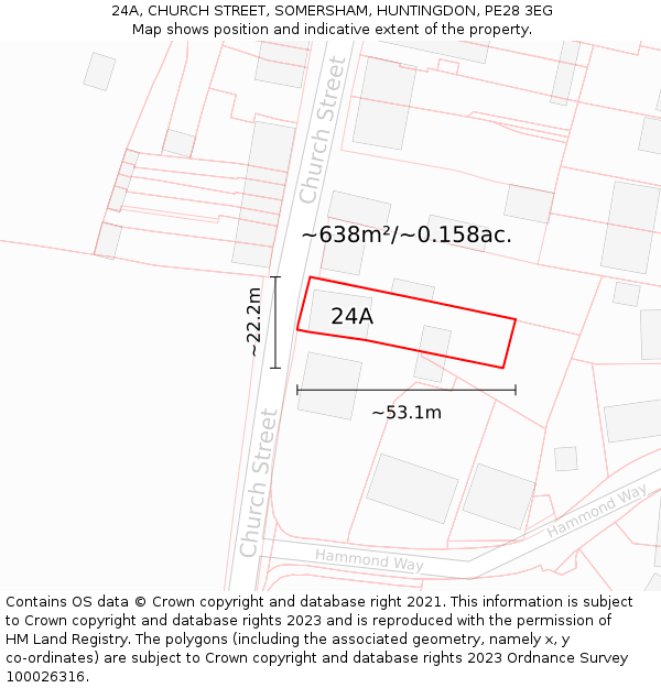 24A, CHURCH STREET, SOMERSHAM, HUNTINGDON, PE28 3EG: Plot and title map