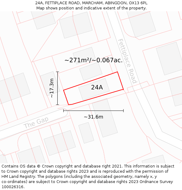 24A, FETTIPLACE ROAD, MARCHAM, ABINGDON, OX13 6PL: Plot and title map