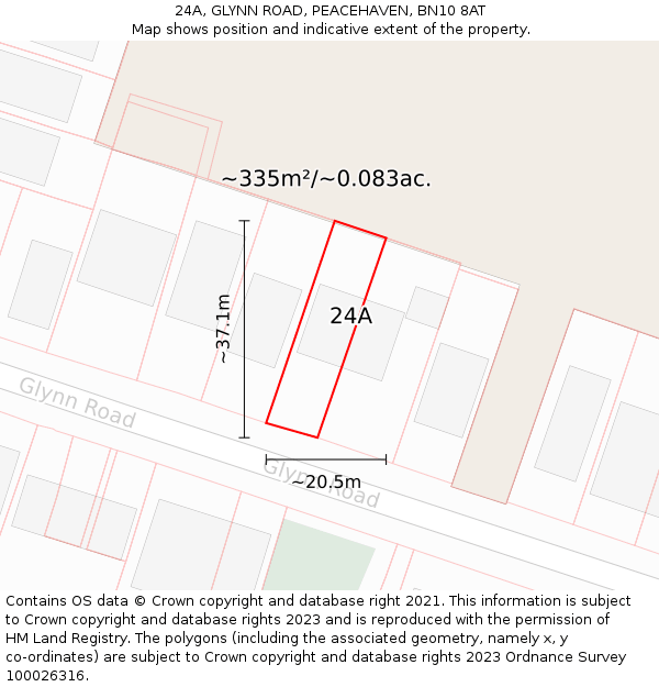 24A, GLYNN ROAD, PEACEHAVEN, BN10 8AT: Plot and title map