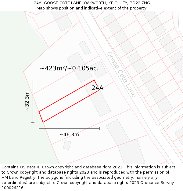 24A, GOOSE COTE LANE, OAKWORTH, KEIGHLEY, BD22 7NG: Plot and title map