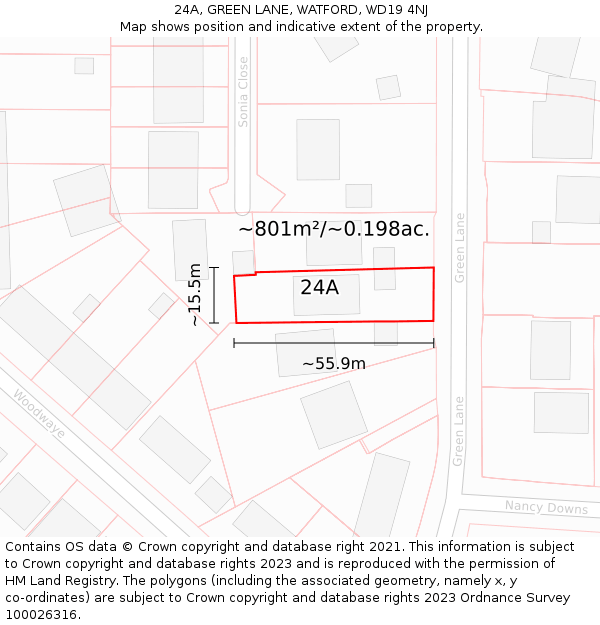 24A, GREEN LANE, WATFORD, WD19 4NJ: Plot and title map
