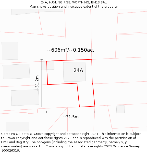 24A, HAYLING RISE, WORTHING, BN13 3AL: Plot and title map