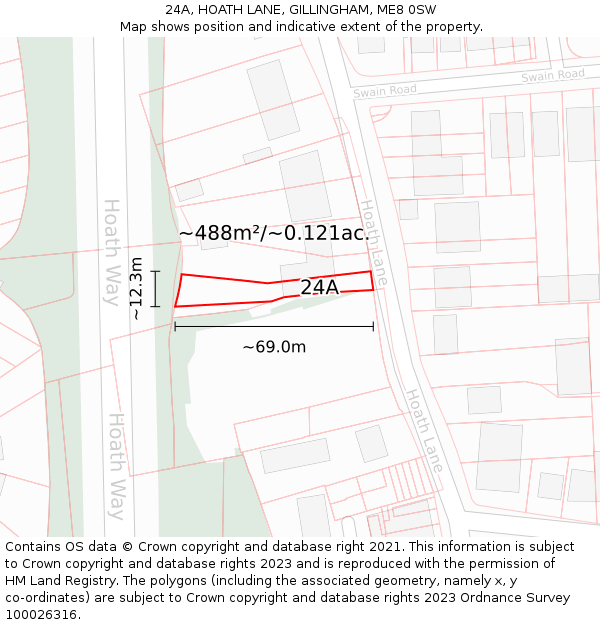 24A, HOATH LANE, GILLINGHAM, ME8 0SW: Plot and title map