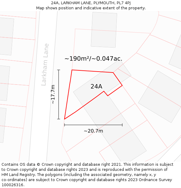 24A, LARKHAM LANE, PLYMOUTH, PL7 4PJ: Plot and title map