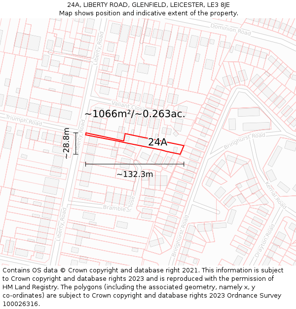 24A, LIBERTY ROAD, GLENFIELD, LEICESTER, LE3 8JE: Plot and title map