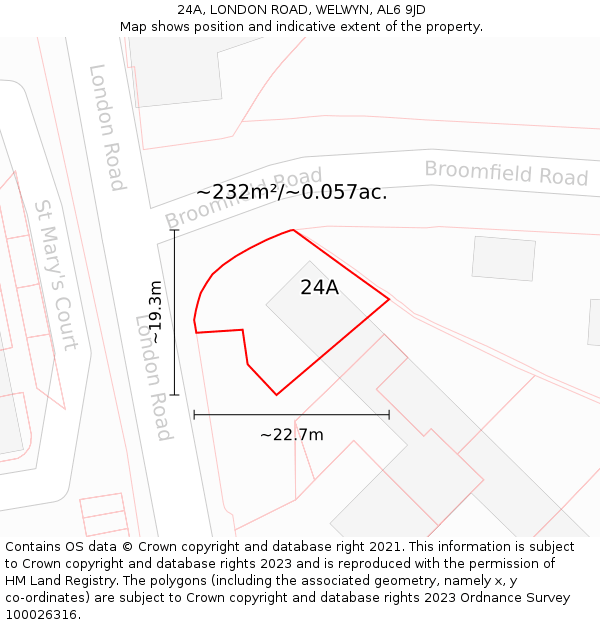 24A, LONDON ROAD, WELWYN, AL6 9JD: Plot and title map