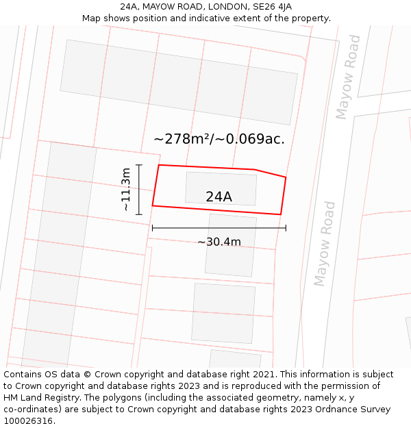 24A, MAYOW ROAD, LONDON, SE26 4JA: Plot and title map