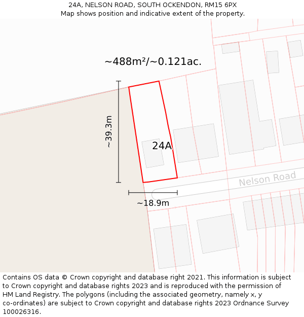 24A, NELSON ROAD, SOUTH OCKENDON, RM15 6PX: Plot and title map