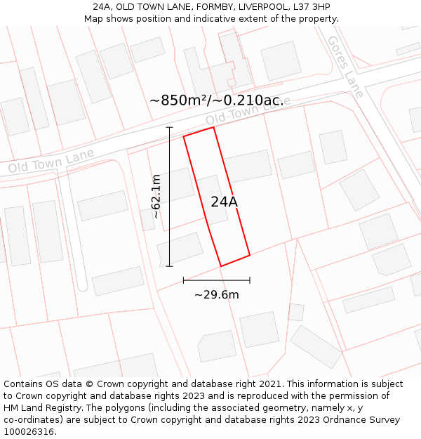 24A, OLD TOWN LANE, FORMBY, LIVERPOOL, L37 3HP: Plot and title map