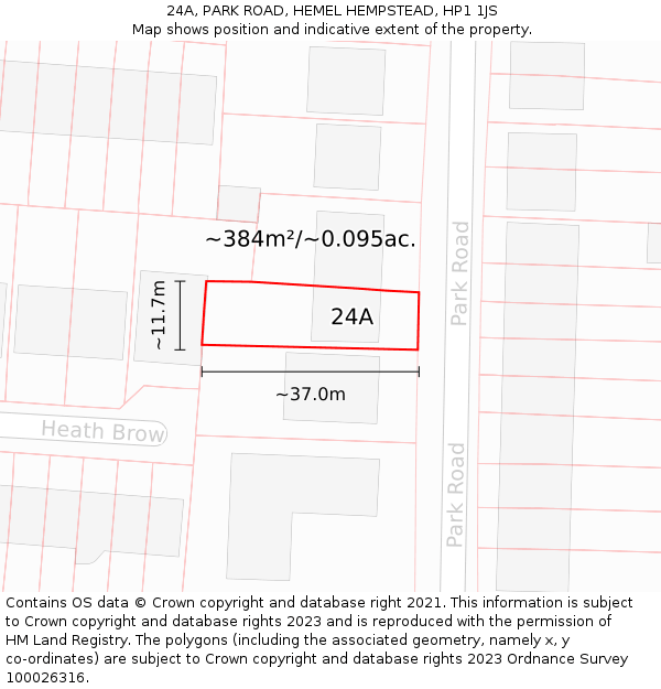 24A, PARK ROAD, HEMEL HEMPSTEAD, HP1 1JS: Plot and title map