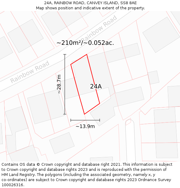 24A, RAINBOW ROAD, CANVEY ISLAND, SS8 8AE: Plot and title map