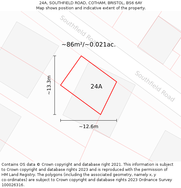 24A, SOUTHFIELD ROAD, COTHAM, BRISTOL, BS6 6AY: Plot and title map