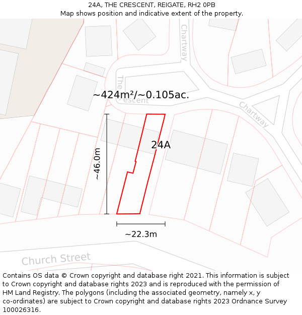 24A, THE CRESCENT, REIGATE, RH2 0PB: Plot and title map