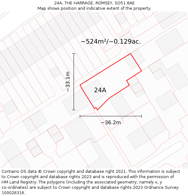 24A, THE HARRAGE, ROMSEY, SO51 8AE: Plot and title map